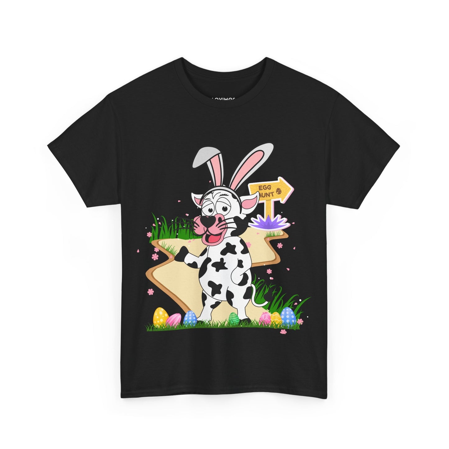 Adorable Easter Cow T-Shirt with Bunny Ears & Egg Hunt Design – Fun and Festive
