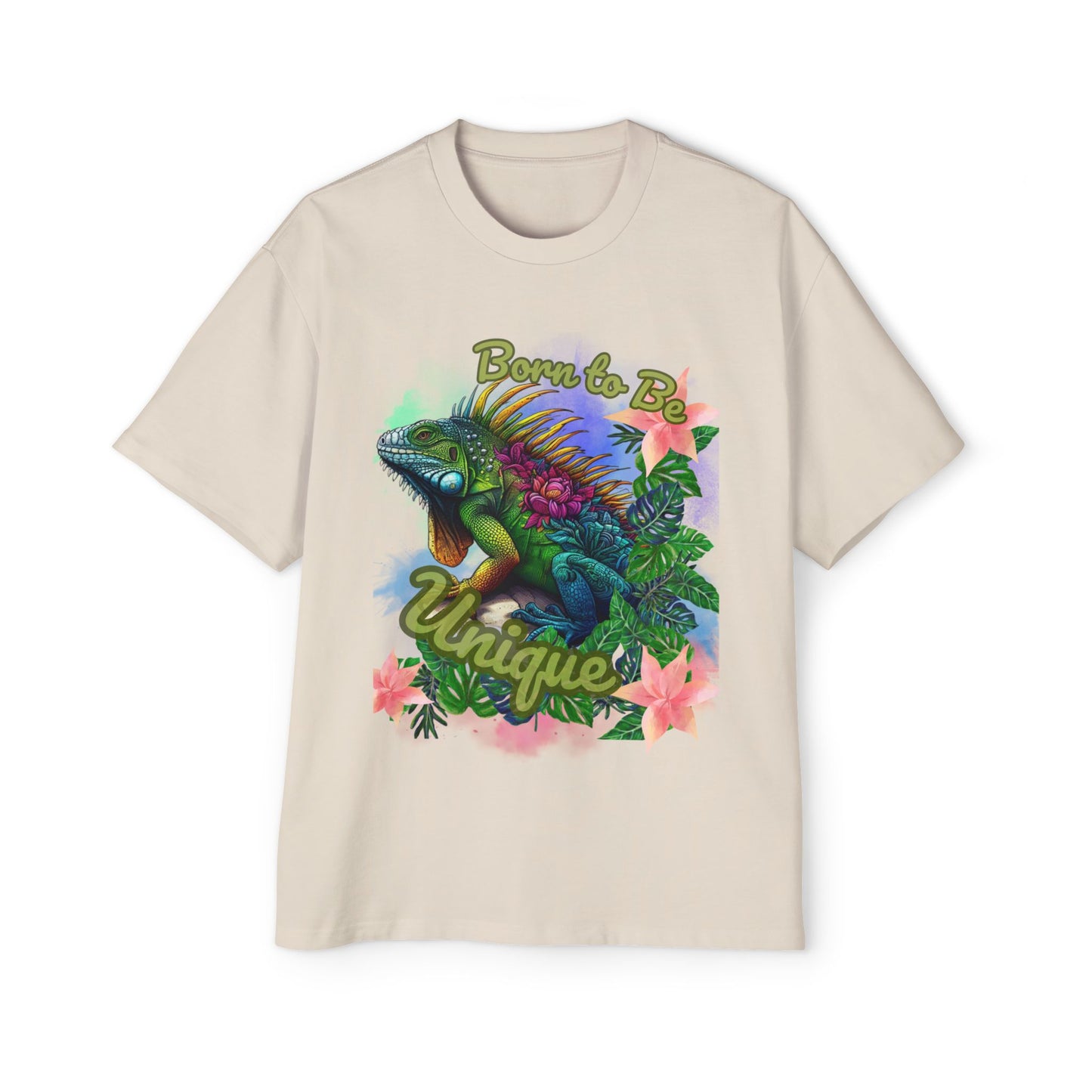 Born to Be Unique Iguana Oversized Tee | Bold Graphic Shirt | Nature-Inspired Streetwear