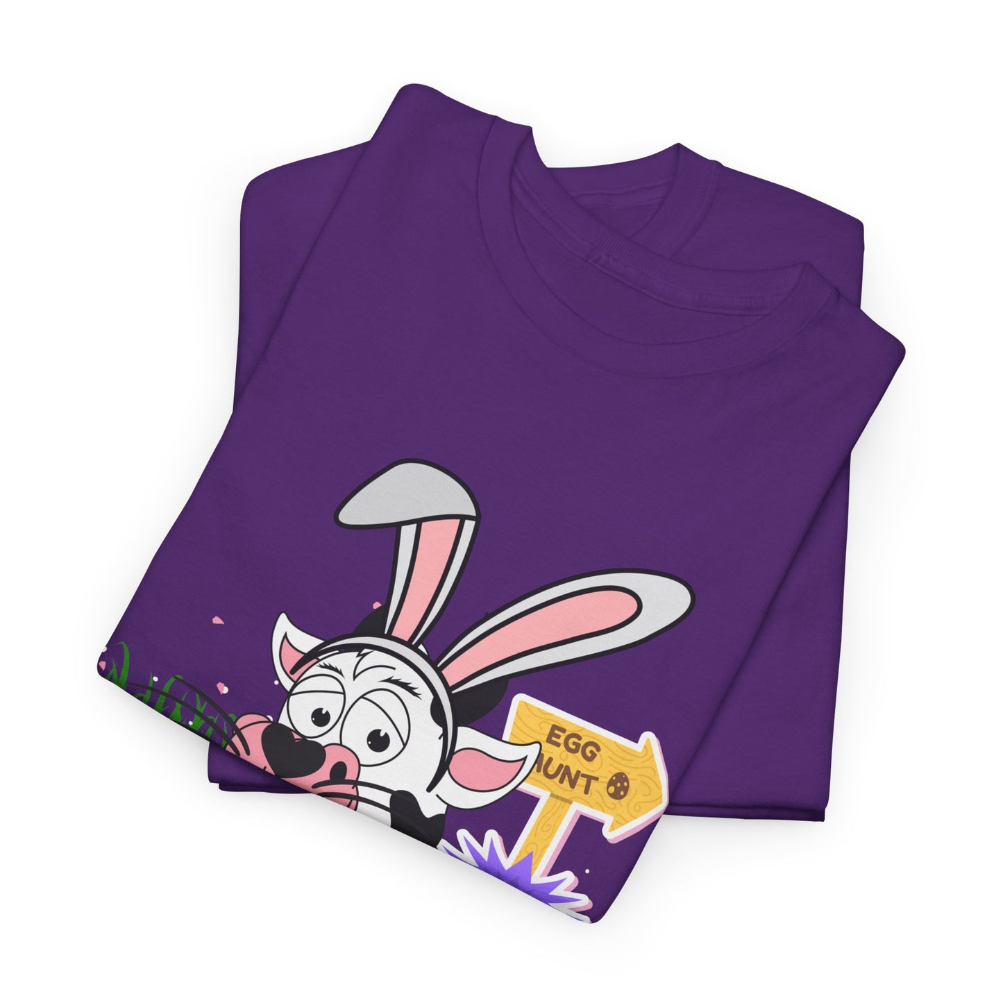 Adorable Easter Cow T-Shirt with Bunny Ears & Egg Hunt Design – Fun and Festive