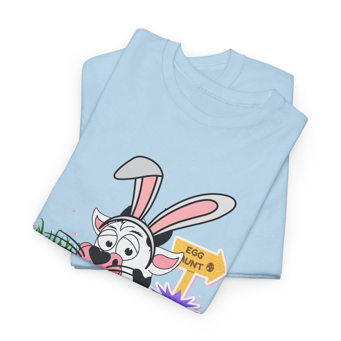 Adorable Easter Cow T-Shirt with Bunny Ears & Egg Hunt Design – Fun and Festive