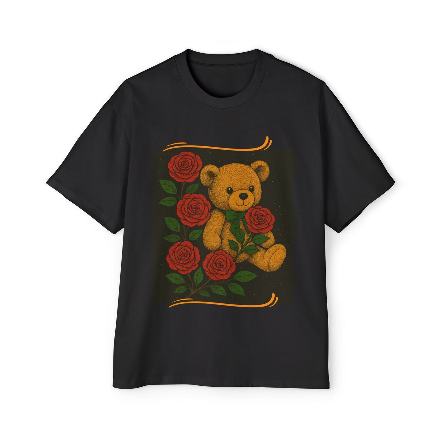 Oversized Noir Rose Teddy Bear T-Shirt – Soft Elegance & Timeless Comfort