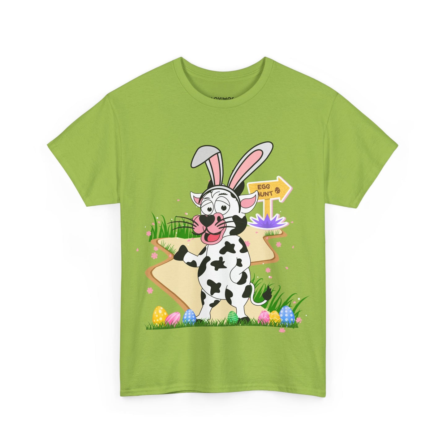 Adorable Easter Cow T-Shirt with Bunny Ears & Egg Hunt Design – Fun and Festive