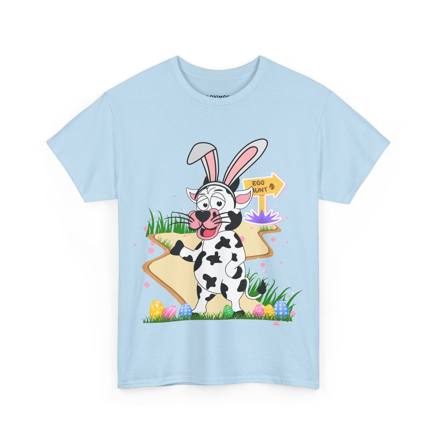 Adorable Easter Cow T-Shirt with Bunny Ears & Egg Hunt Design – Fun and Festive