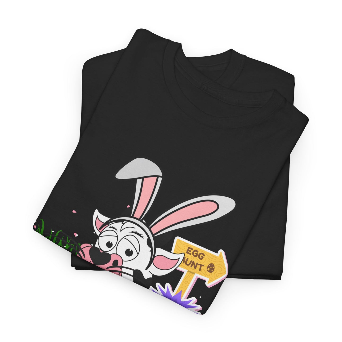Adorable Easter Cow T-Shirt with Bunny Ears & Egg Hunt Design – Fun and Festive