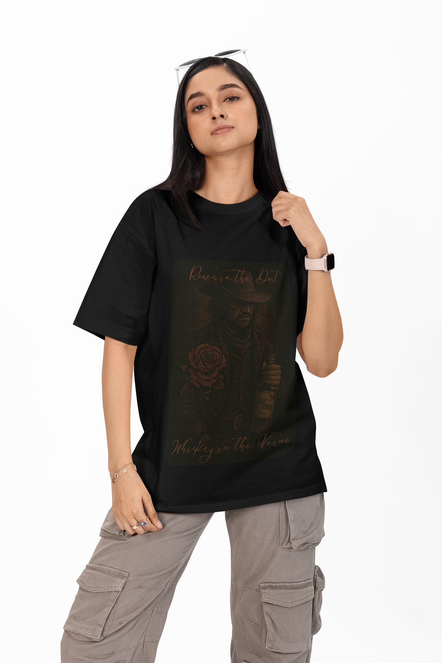 Heavy Oversized Blood & Bourbon T-Shirt – Roses in the Dust, Whiskey in the Veins