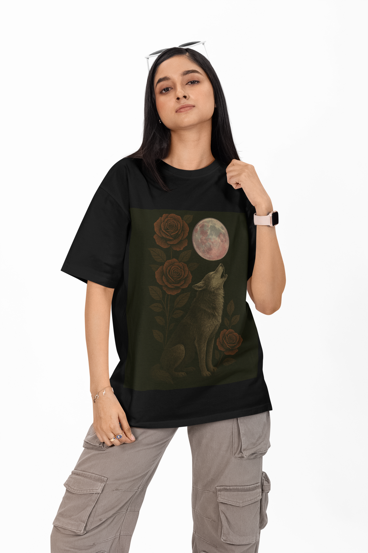 Oversized Moonlit Howl T-Shirt – Echoes Beneath a Silver Moon