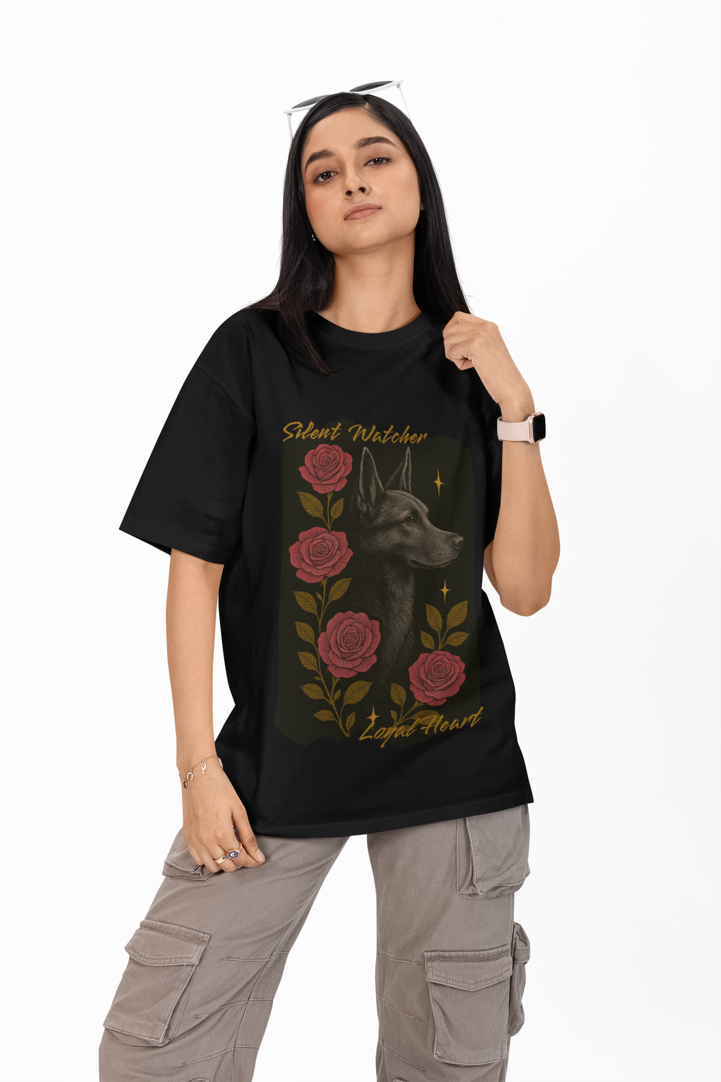 Oversized Midnight Guardian T-Shirt – Silent Watcher, Loyal Heart