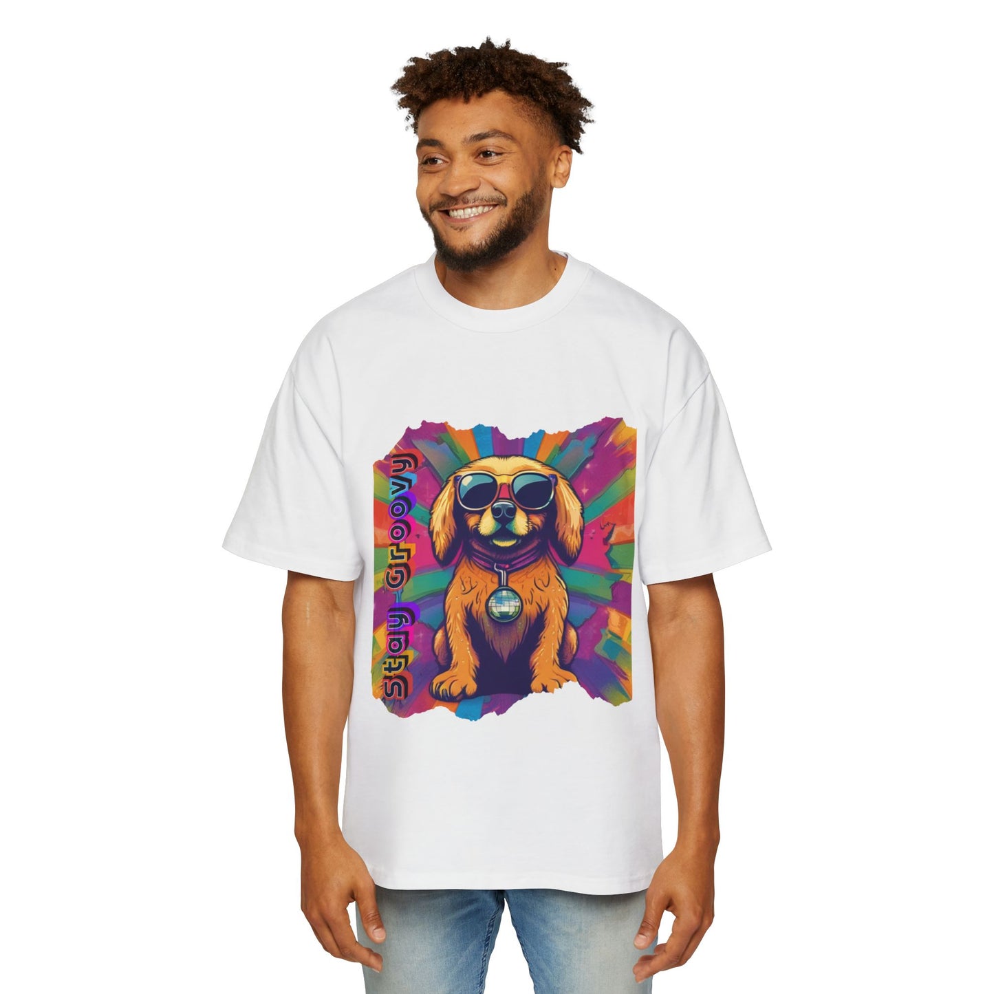 Groovy Dog Oversized Tee - Stay Groovy T-Shirt for Dog Lovers - Retro