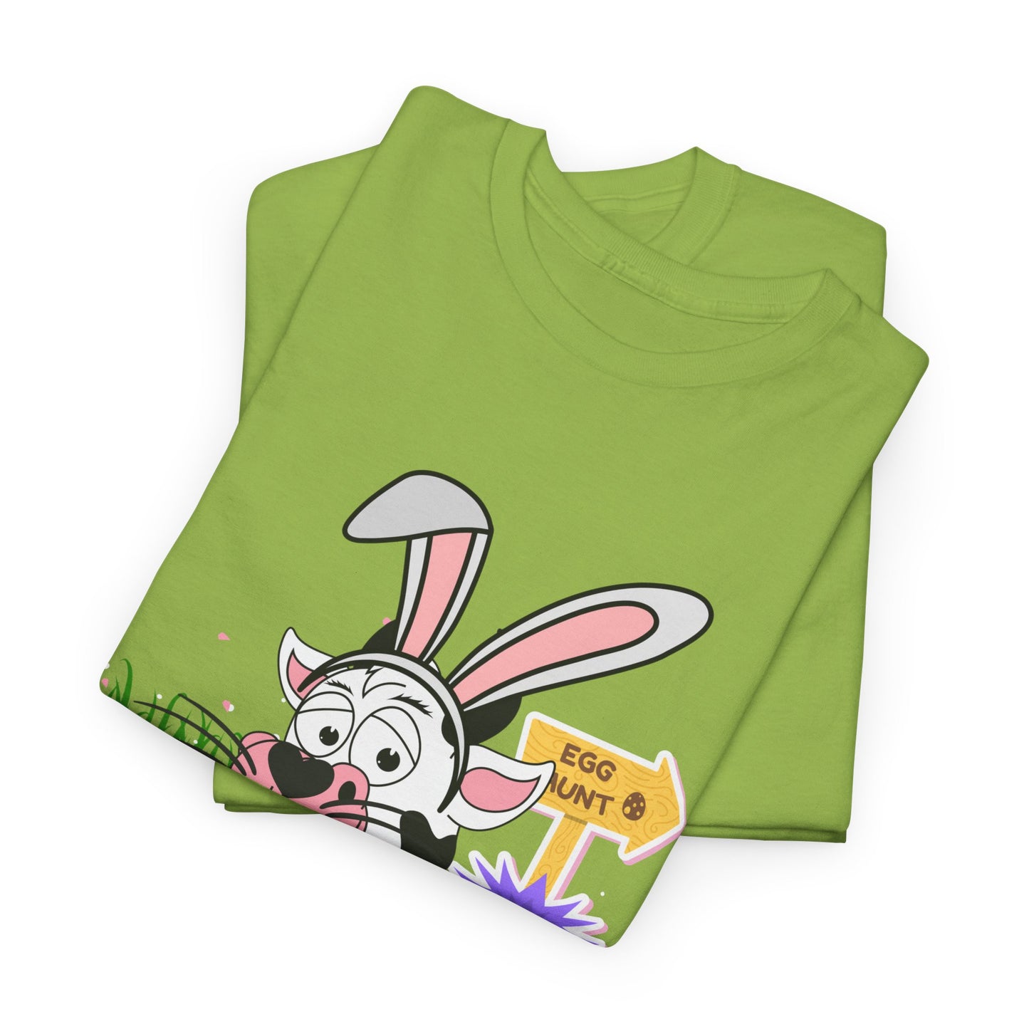 Adorable Easter Cow T-Shirt with Bunny Ears & Egg Hunt Design – Fun and Festive
