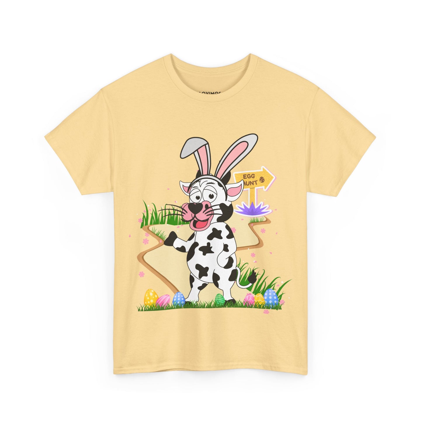 Adorable Easter Cow T-Shirt with Bunny Ears & Egg Hunt Design – Fun and Festive