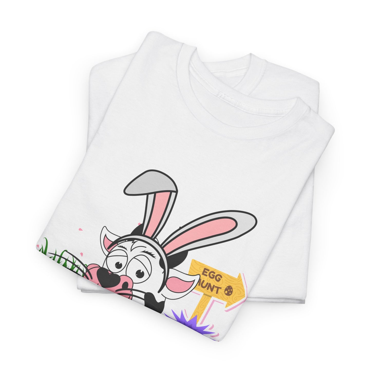 Adorable Easter Cow T-Shirt with Bunny Ears & Egg Hunt Design – Fun and Festive