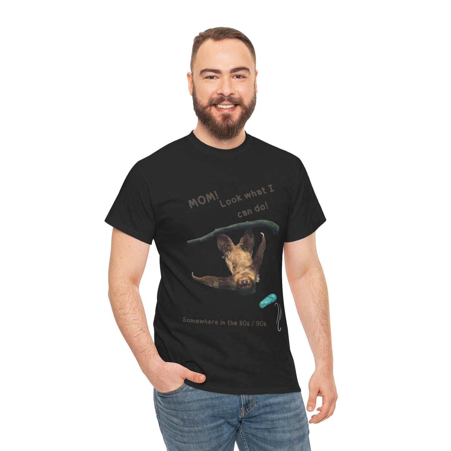 Funny Unisex Heavy Cotton Tee - 'Mom! Look What I Can Do!' Retro Animal Design