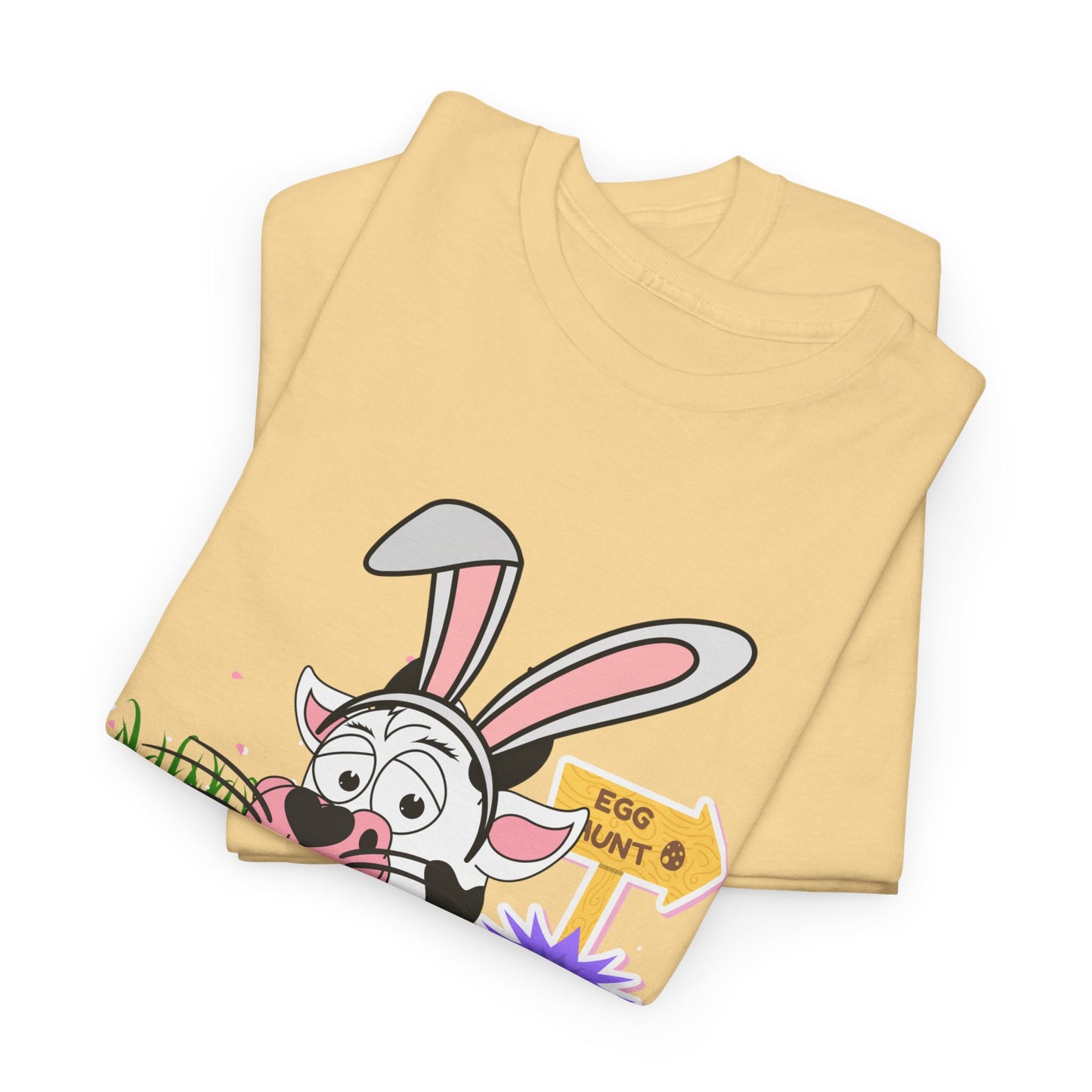 Adorable Easter Cow T-Shirt with Bunny Ears & Egg Hunt Design – Fun and Festive
