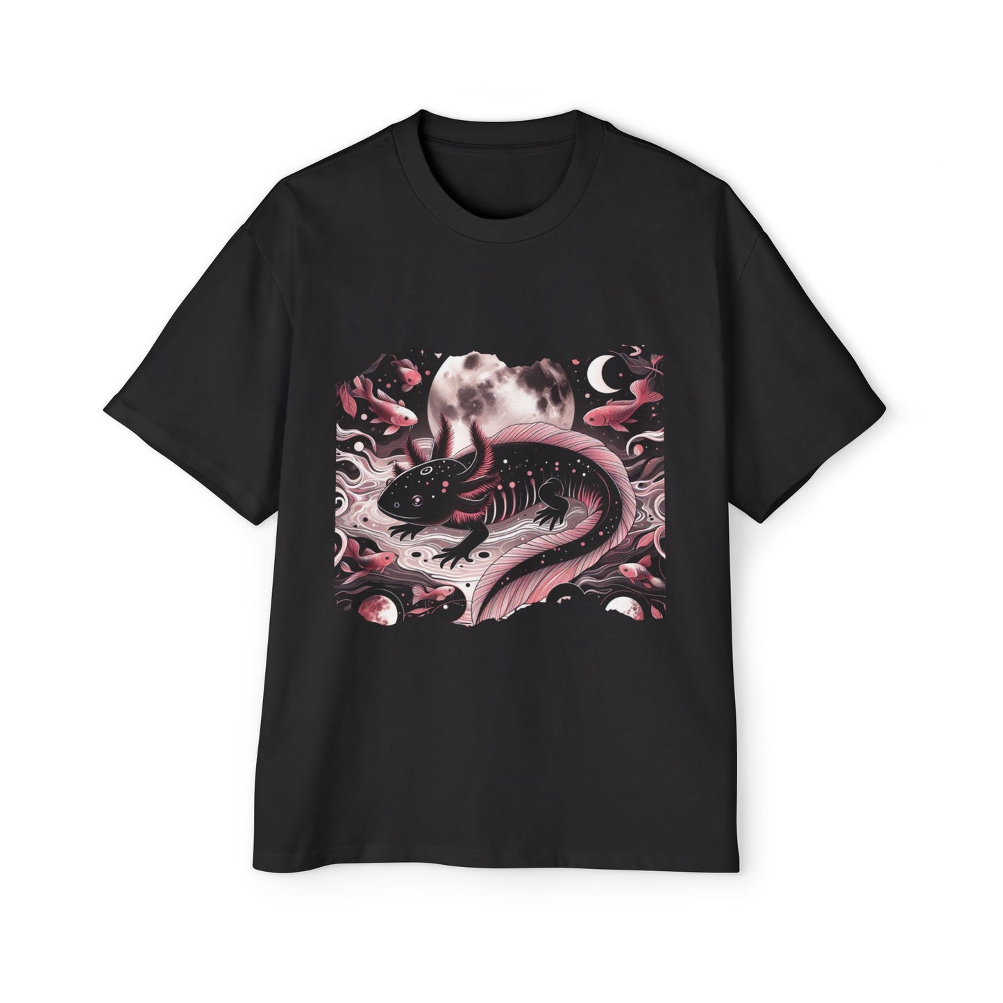 Woman's Heavy Oversized Tee with Mystic Axolotl – Noir Rose Edition