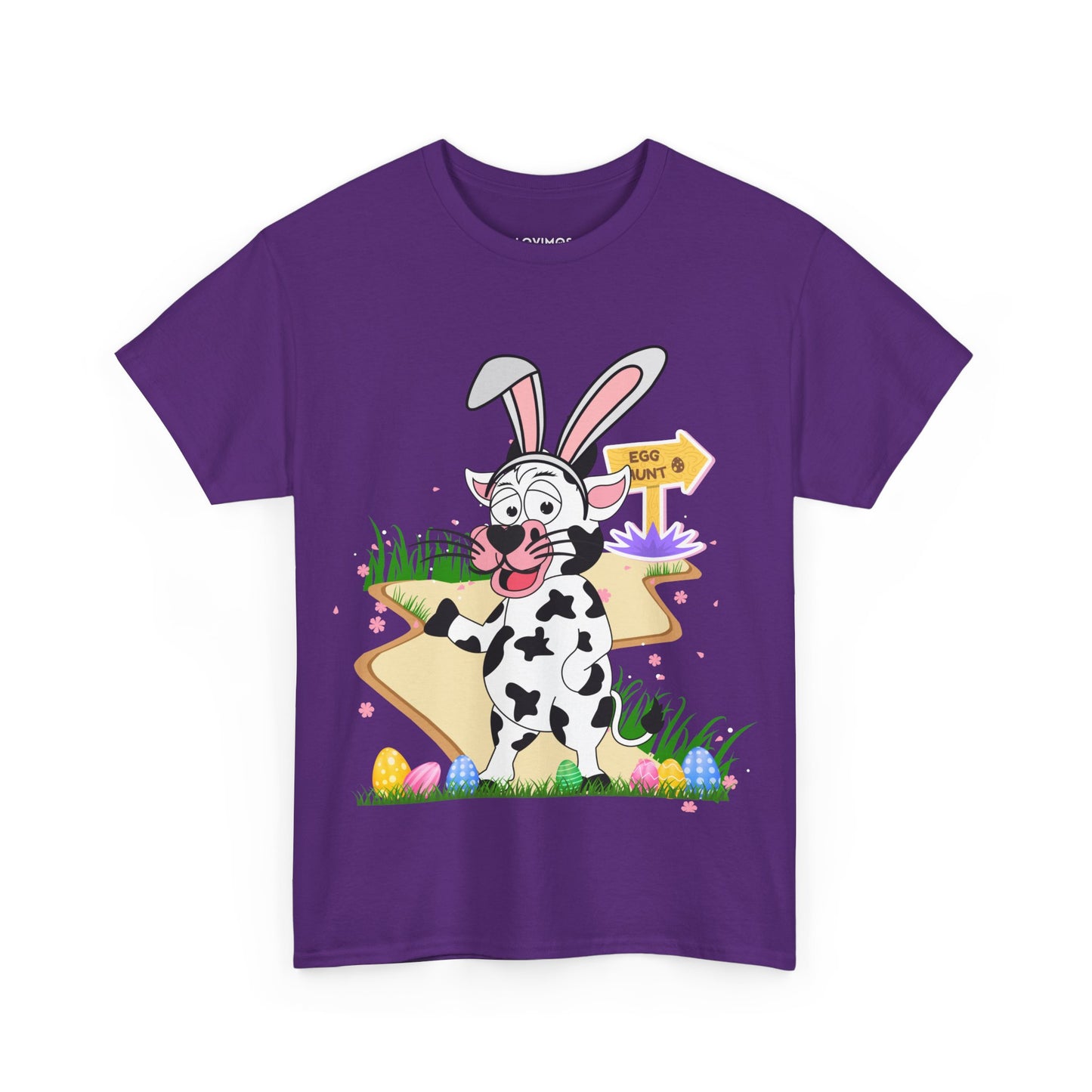 Adorable Easter Cow T-Shirt with Bunny Ears & Egg Hunt Design – Fun and Festive