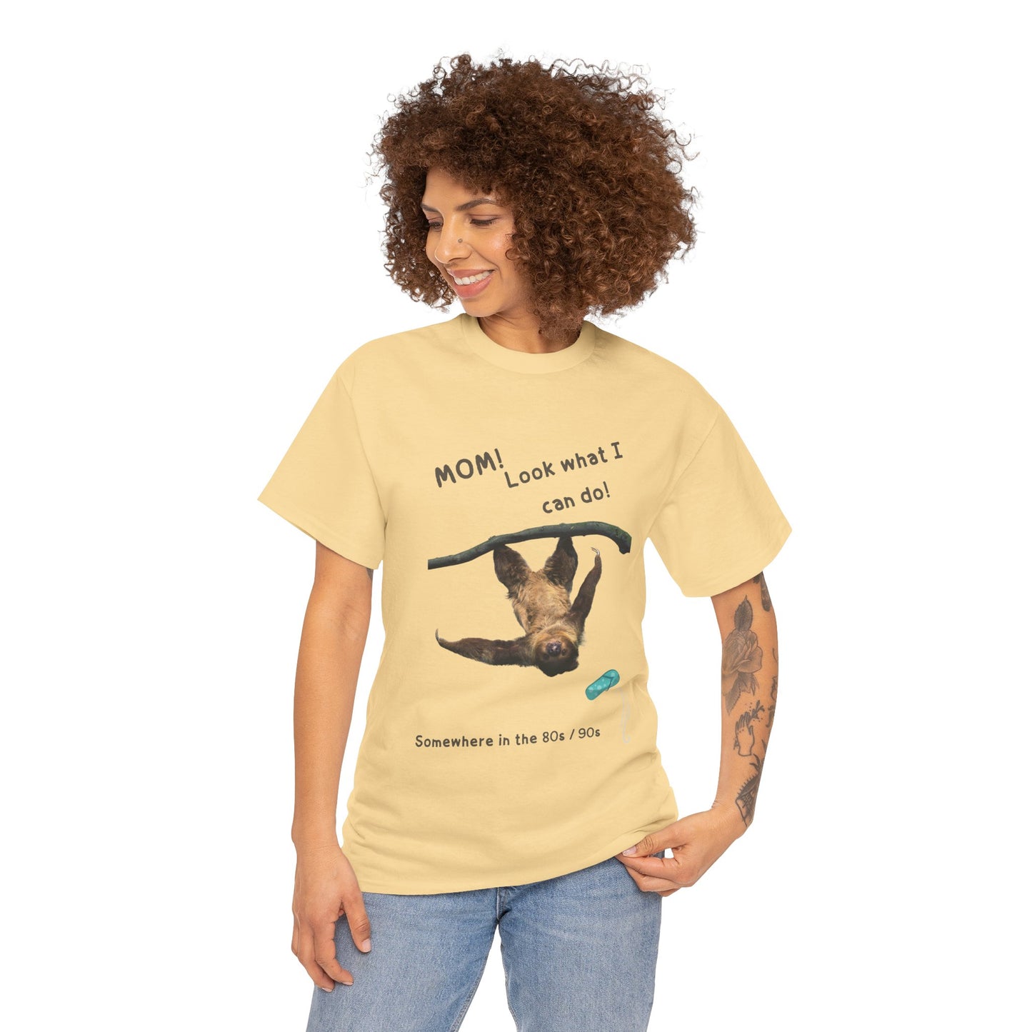 Funny Unisex Heavy Cotton Tee - 'Mom! Look What I Can Do!' Retro Animal Design