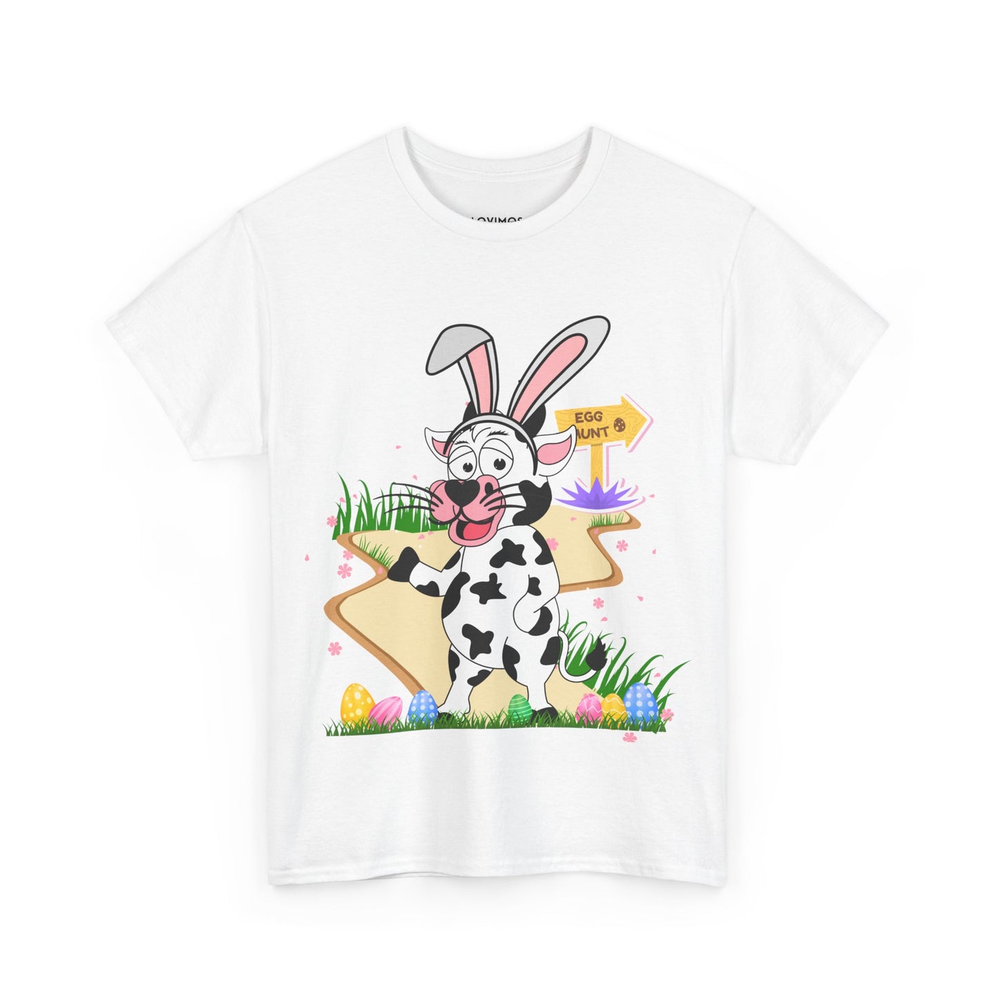 Adorable Easter Cow T-Shirt with Bunny Ears & Egg Hunt Design – Fun and Festive