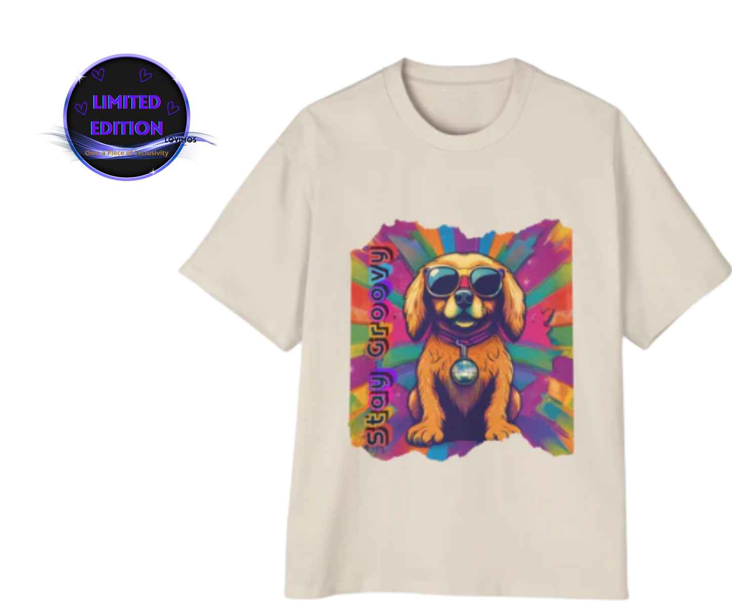 Groovy Dog Oversized Tee - Stay Groovy T-Shirt for Dog Lovers - Retro