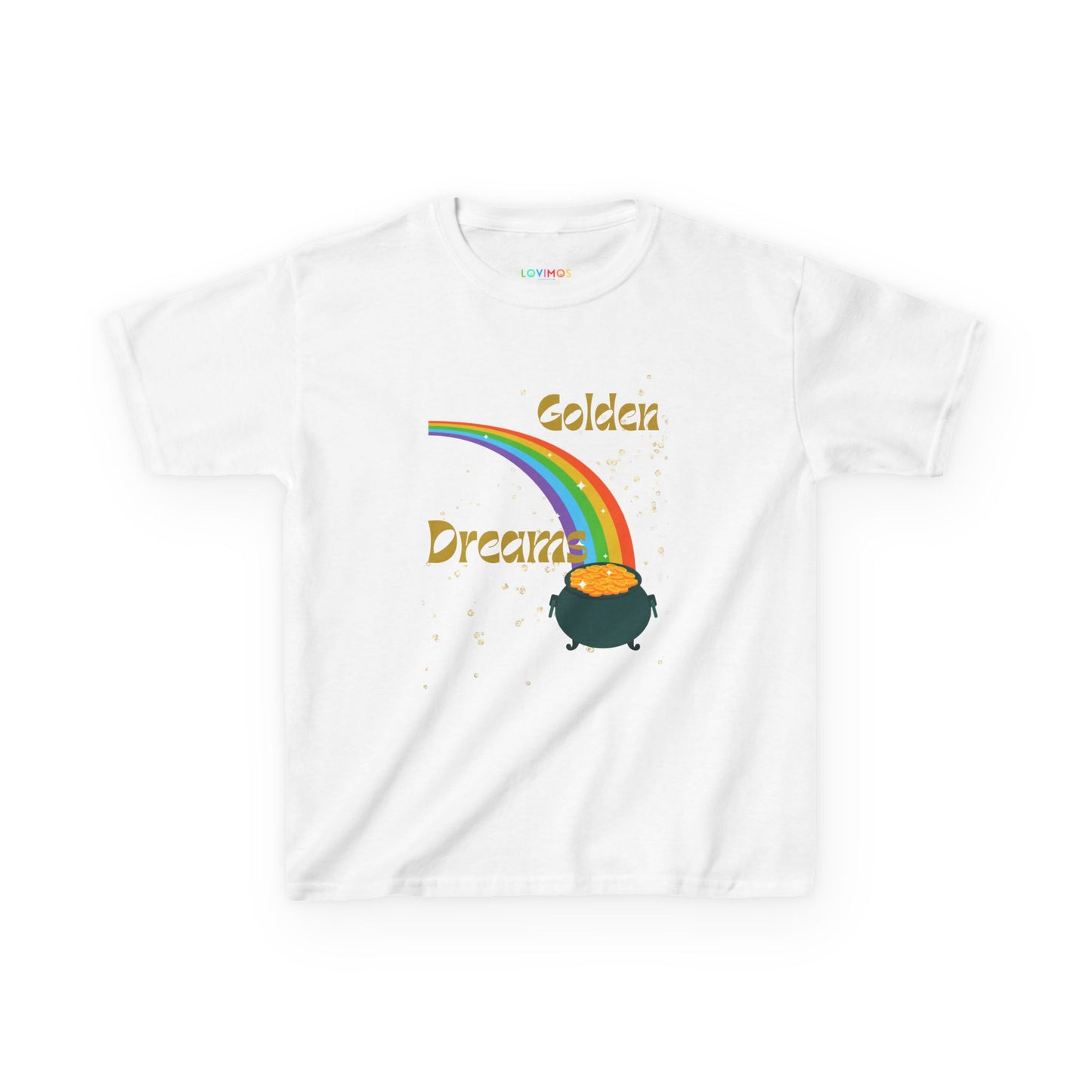 Kids Heavy Cotton™ Tee - 'Golden Dreams' Rainbow Design