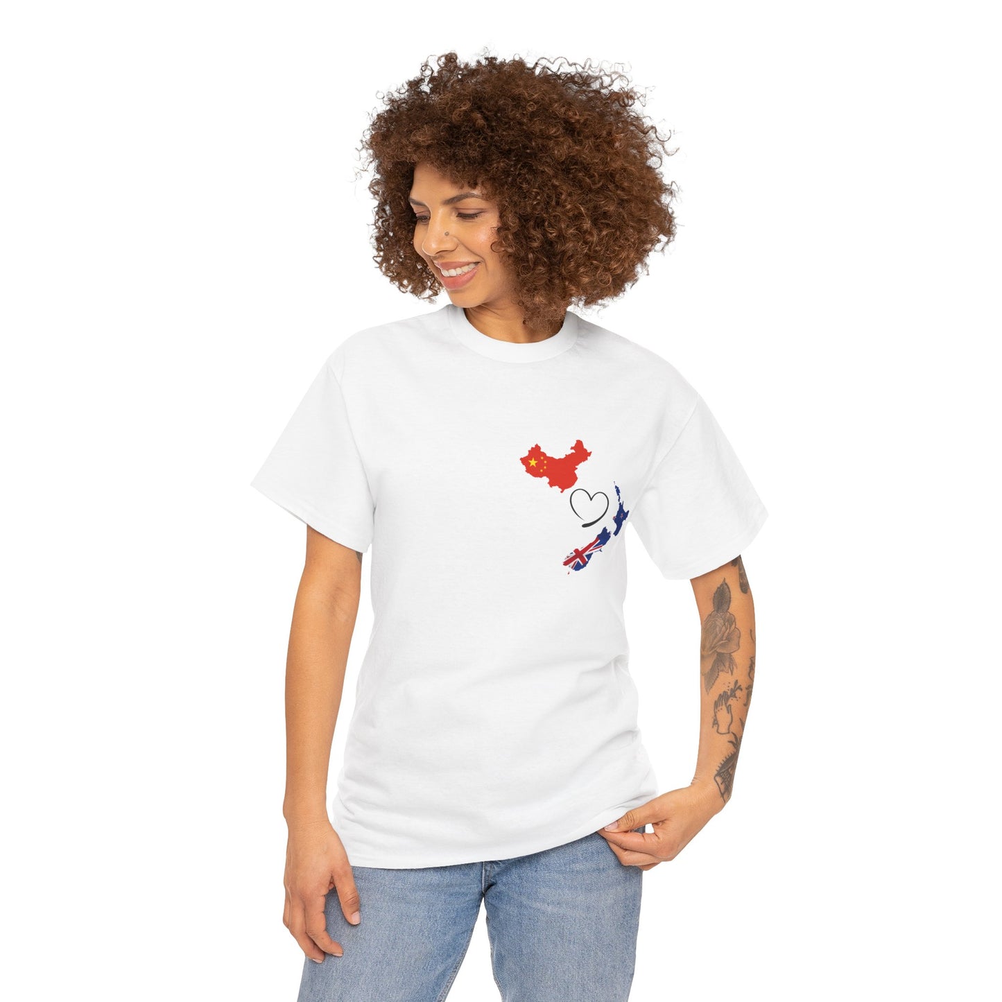 Cozy Unisex Cotton Tee with China & NZ Map Design