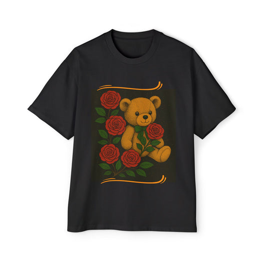 Oversized Noir Rose Teddy Bear T-Shirt – Soft Elegance & Timeless Comfort