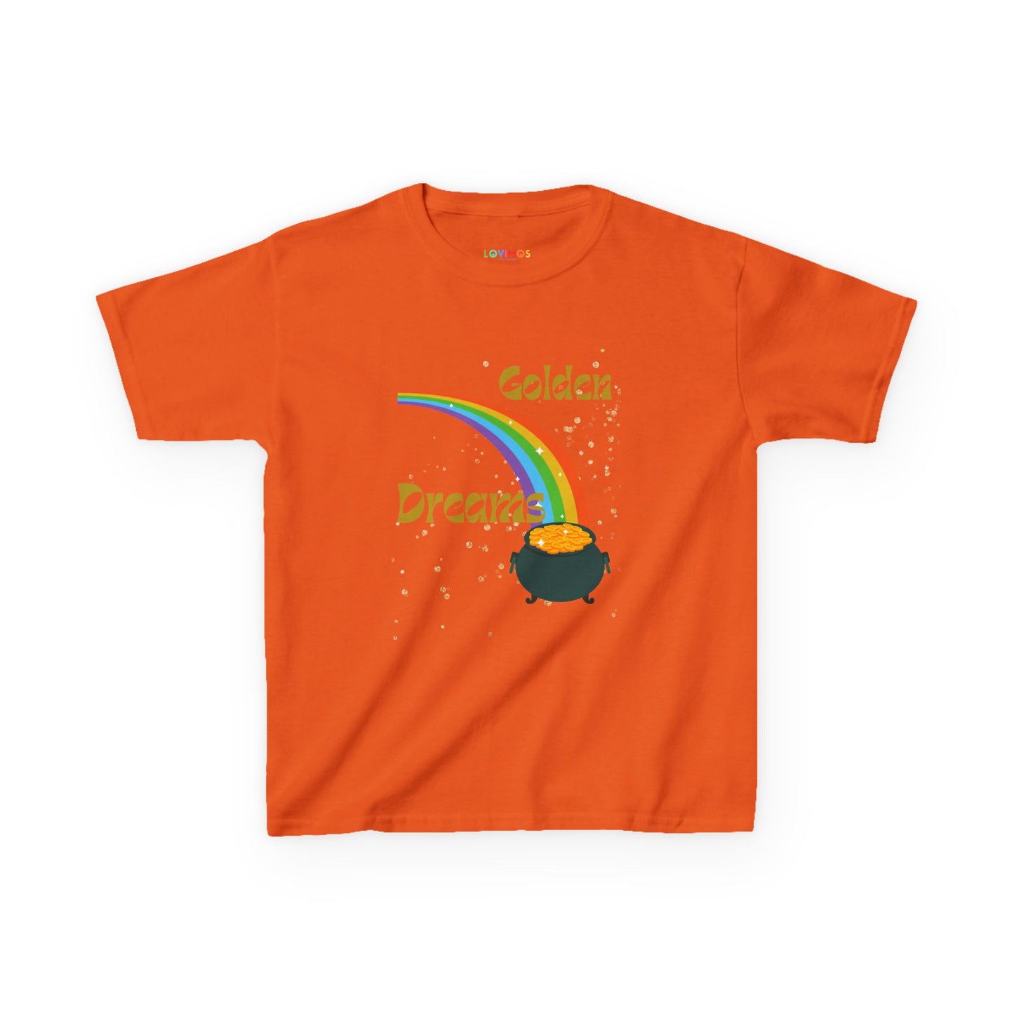 Kids Heavy Cotton™ Tee - 'Golden Dreams' Rainbow Design