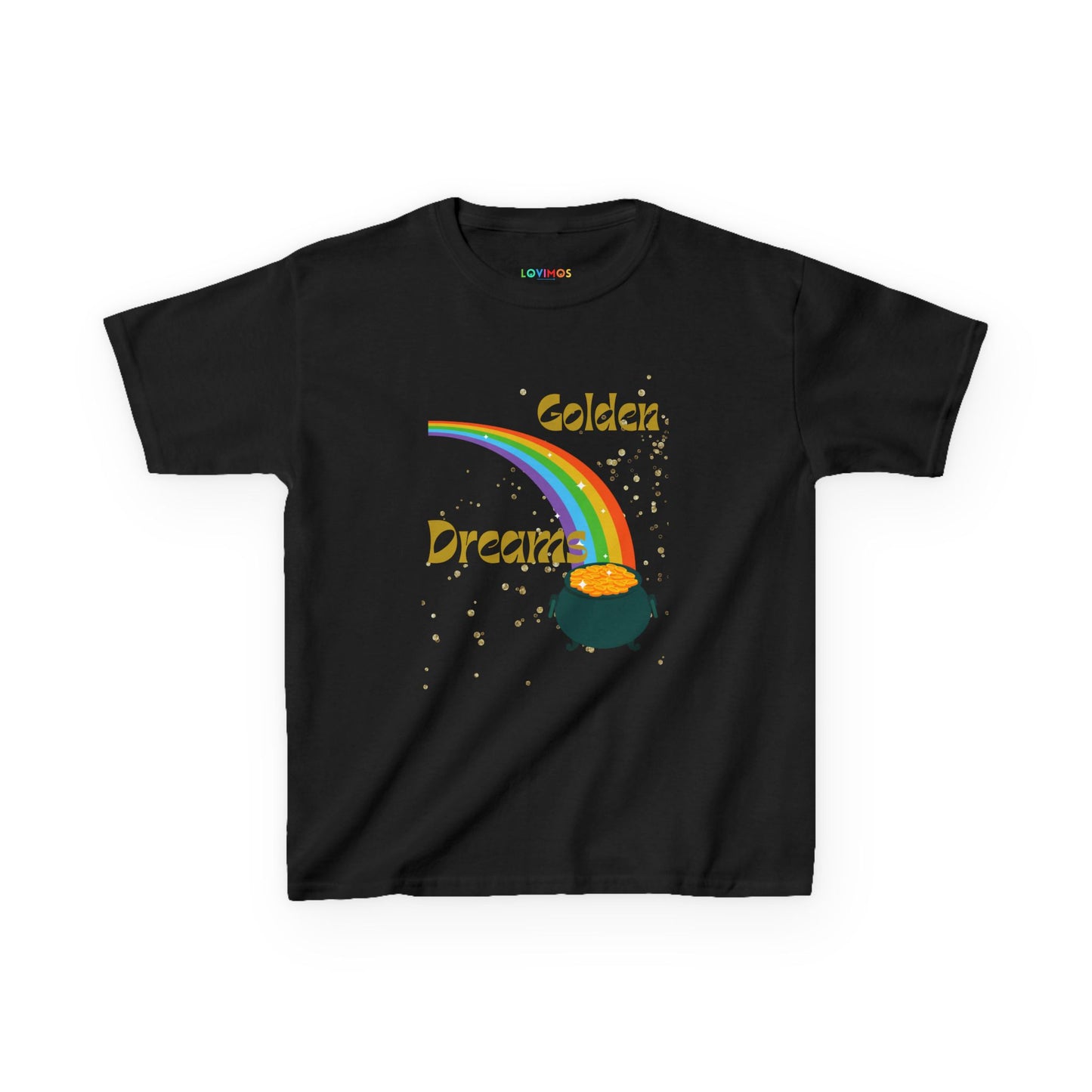 Kids Heavy Cotton™ Tee - 'Golden Dreams' Rainbow Design