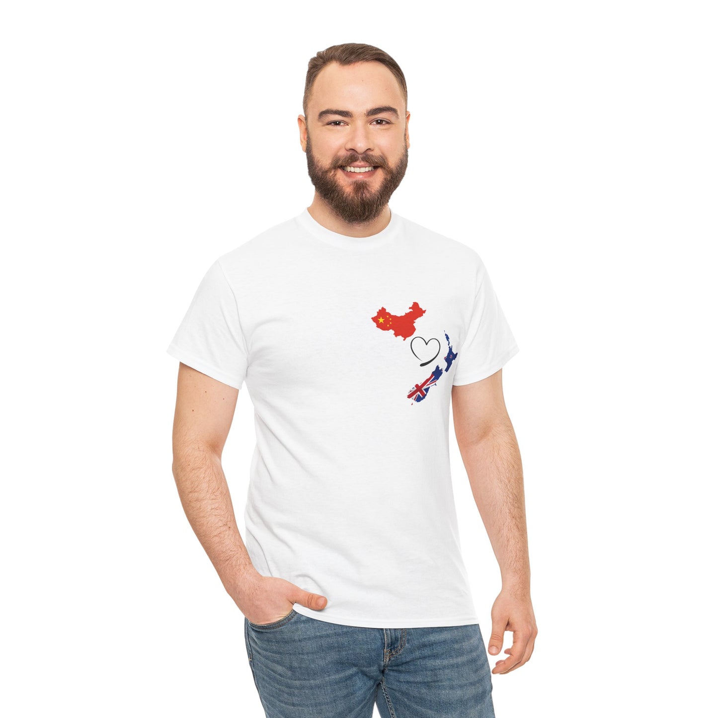 Cozy Unisex Cotton Tee with China & NZ Map Design