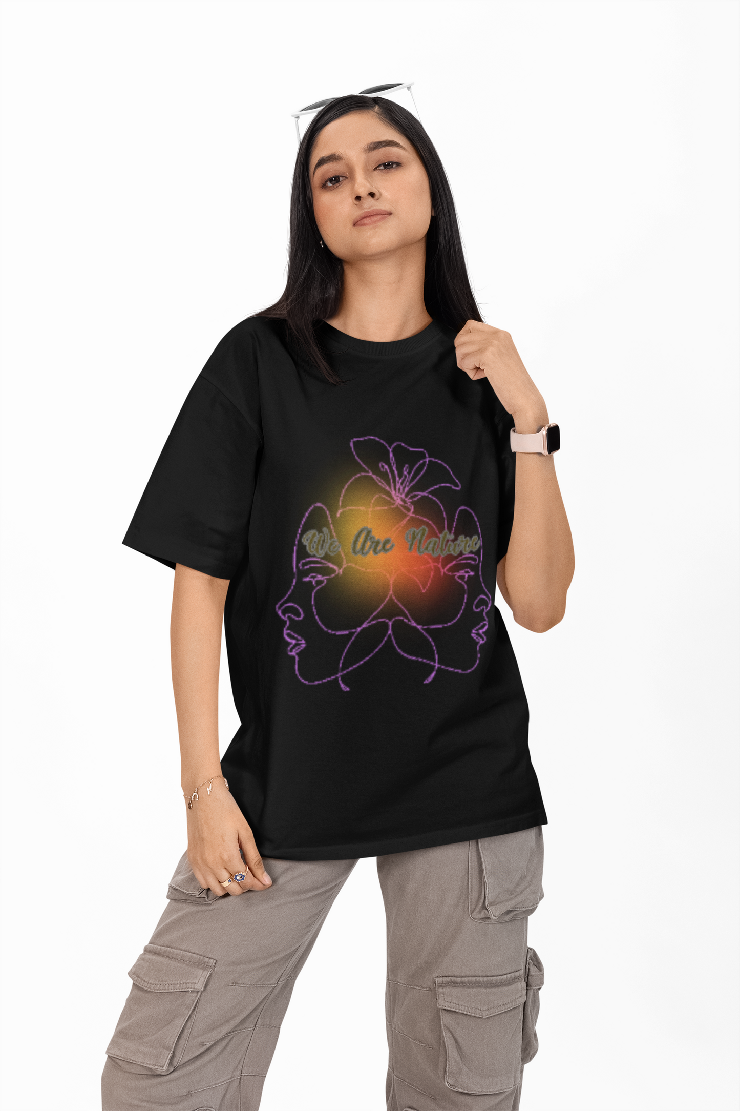 We Are Nature – Dual Face & Floral Minimalist Oversized Tee