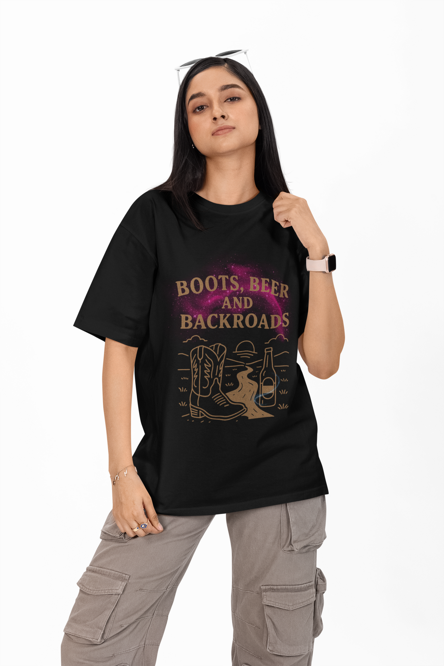 Boots & Brews – Noir Rose Country Soul Women's Heavy Oversized Tee
