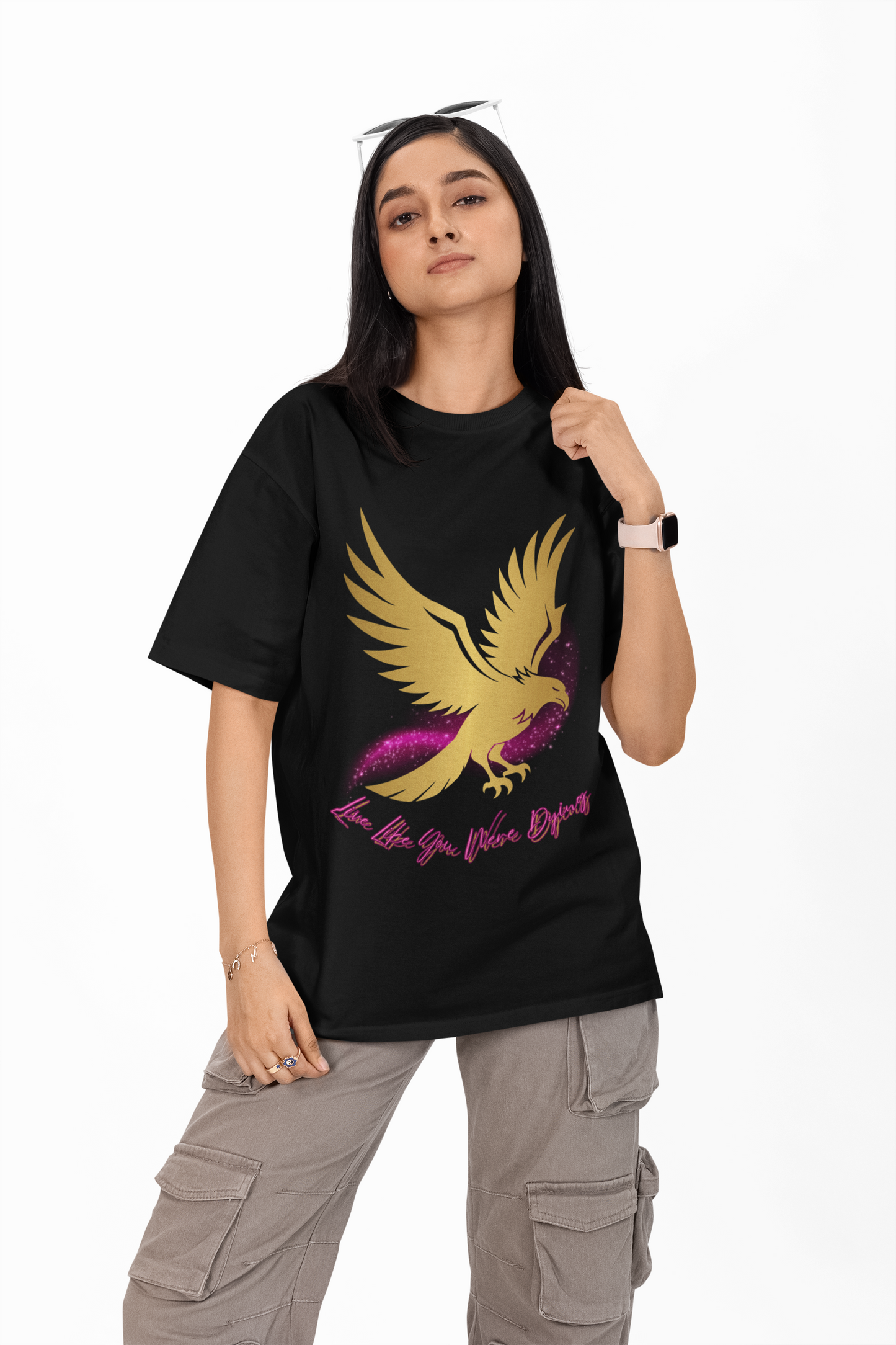 Soar Free – Noir Rose Eagle, Women's heavy Oversized Tee
