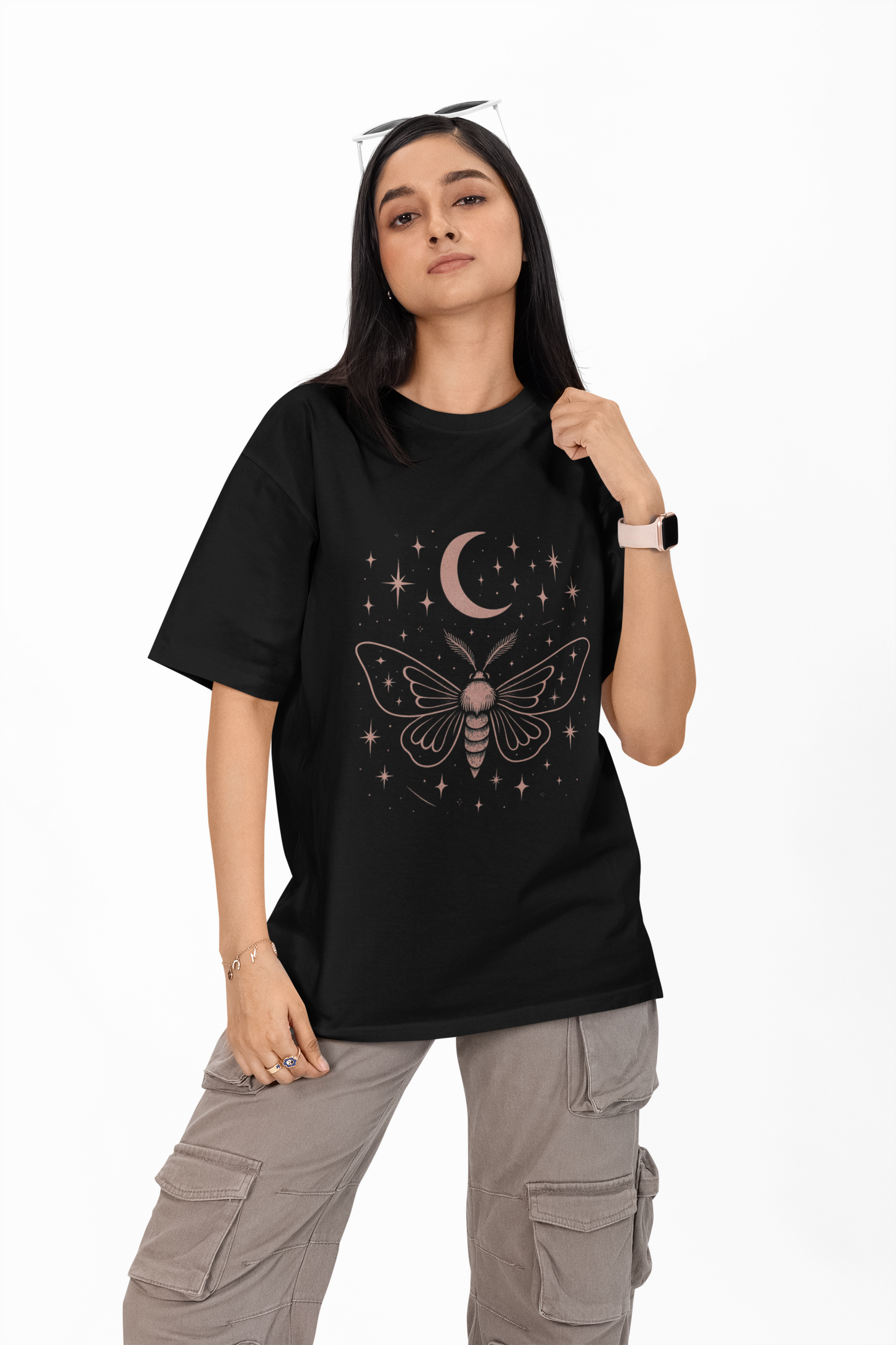 Lunar Flight – Noir Rose Celestial Moth Women's Oversized Tee