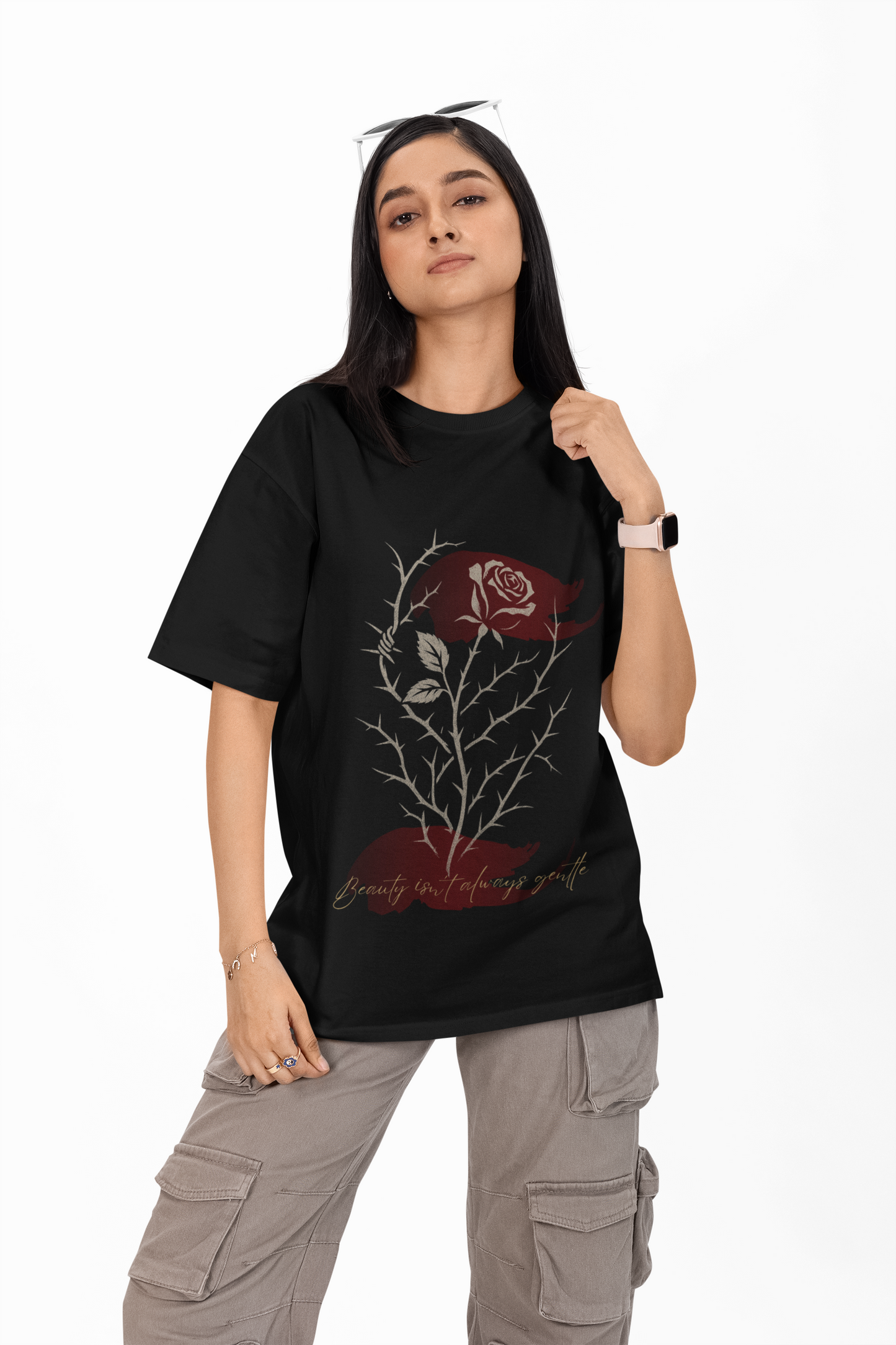 Whisper in the Thorns – Artistic Black Oversized Graphic Tee