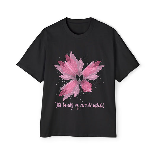 The Beauty of Secrets Untold – Hidden Butterfly Floral Oversized Tee