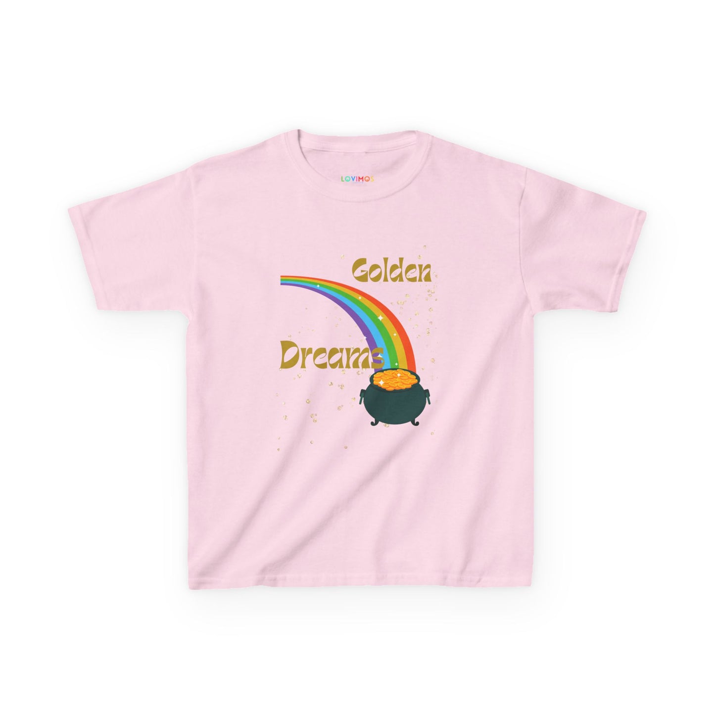 Kids Heavy Cotton™ Tee - 'Golden Dreams' Rainbow Design