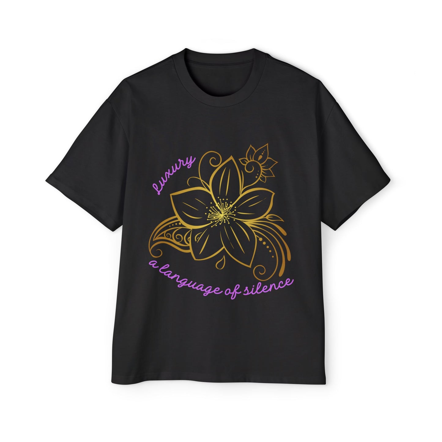 Luxury – A Language of Silence Golden Floral Oversized Tee