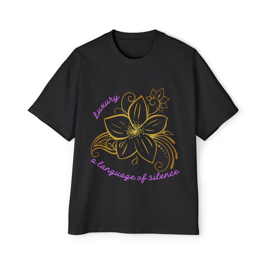 Luxury – A Language of Silence Golden Floral Oversized Tee
