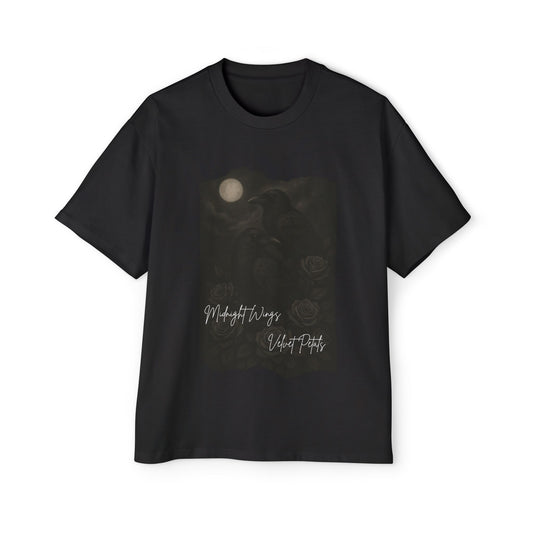 Heavy Oversized Raven & Rose T-Shirt – Midnight Wings & Velvet Petals