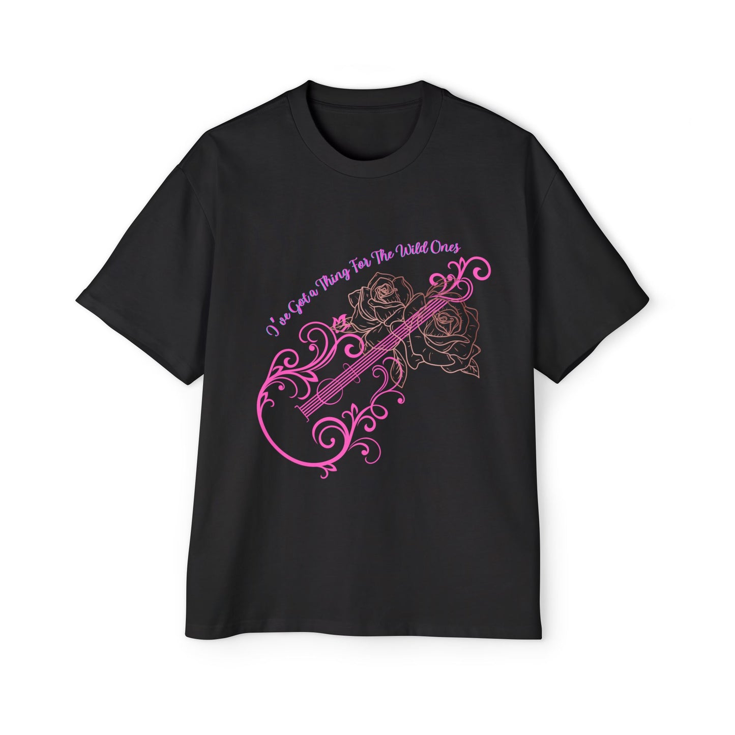 Heavy Oversized Tee Wild & Free – Noir Rose Guitar Edition Women's