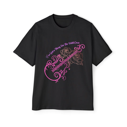 Heavy Oversized Tee Wild & Free – Noir Rose Guitar Edition Women's