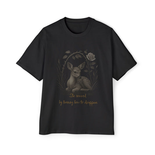 The Fawn Beneath Bramble – Illustrated Oversized Graphic Tee in Black