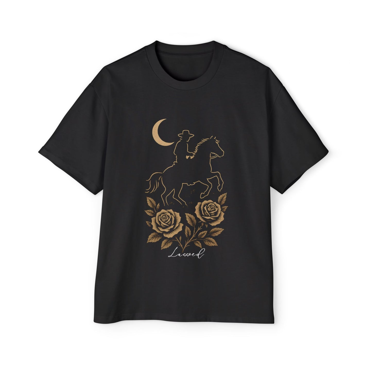 Lassoed Under Moonlight – Noir Rose Western Oversized Tee