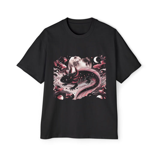 Woman's Heavy Oversized Tee with Mystic Axolotl – Noir Rose Edition