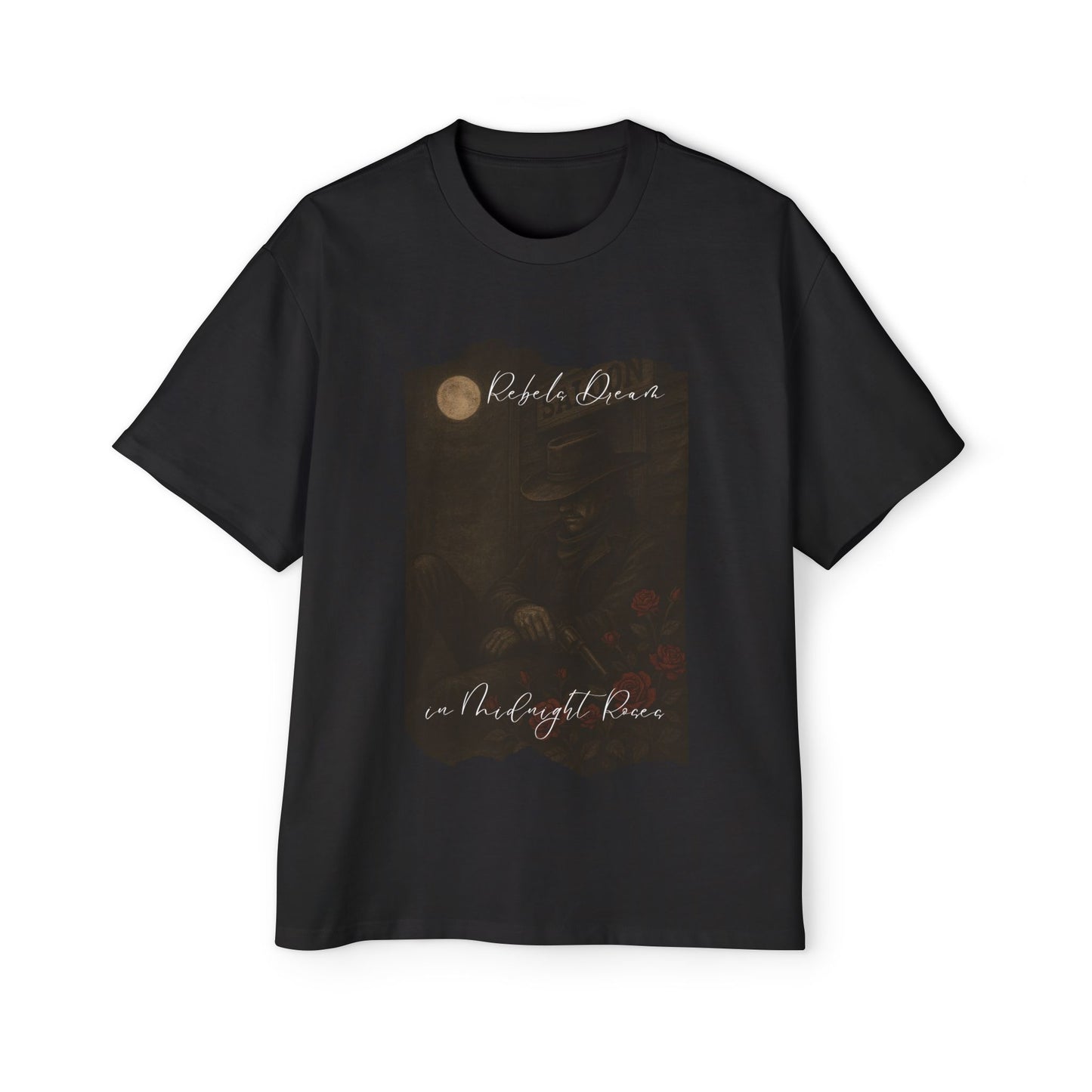 Heavy Oversized Outlaw’s Lullaby T-Shirt – Rebels Dream in Midnight Roses