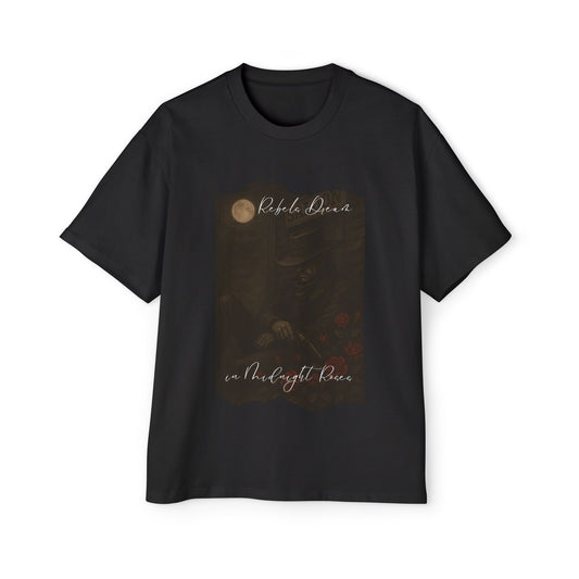 Heavy Oversized Outlaw’s Lullaby T-Shirt – Rebels Dream in Midnight Roses