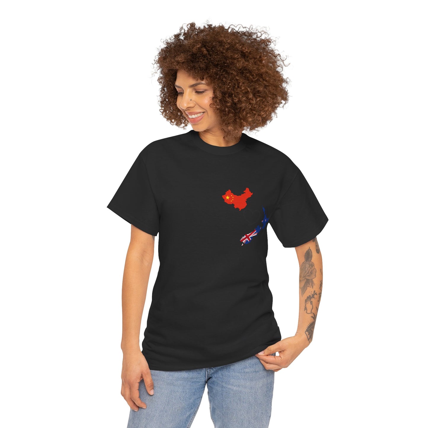 Cozy Unisex Cotton Tee with China & NZ Map Design