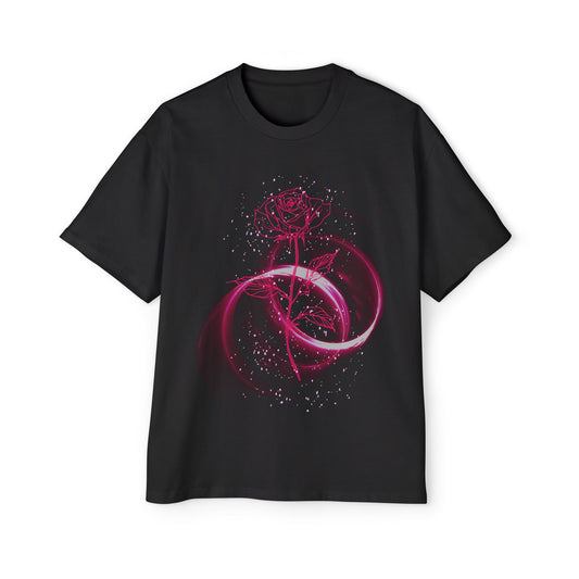 ✨ Mystic Rose Glow – Minimalist Floral Oversized Tee for Women