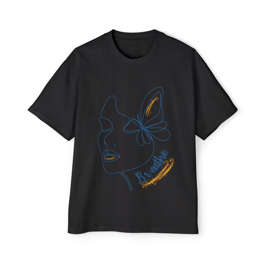 Breathe – Serene Face & Butterfly Minimalist Oversized Tee