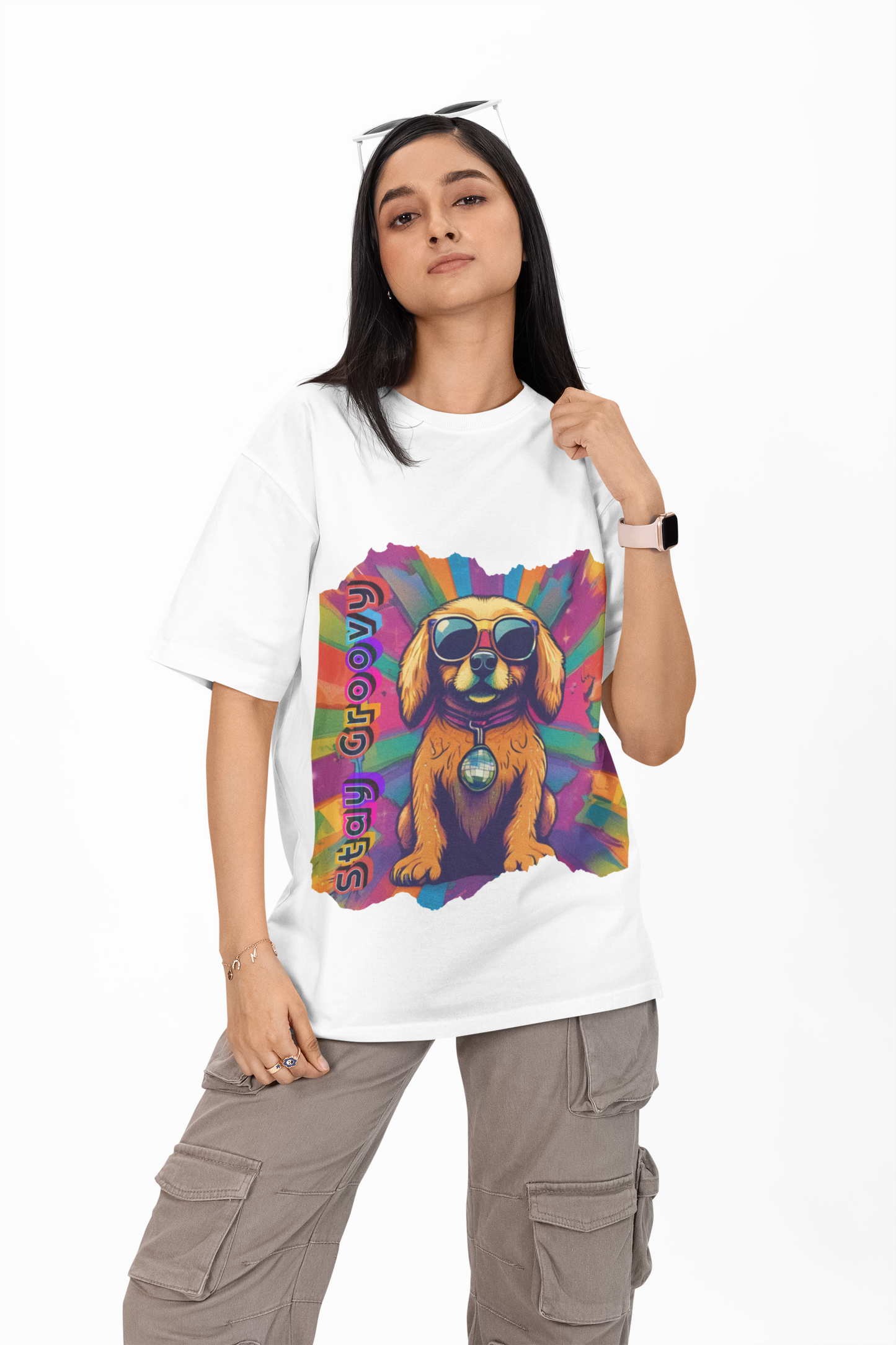 Groovy Dog Oversized Tee - Stay Groovy T-Shirt for Dog Lovers - Retro